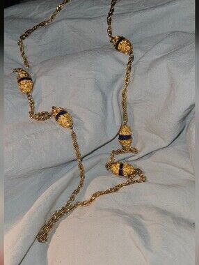 Crown Trifari Gold-tone Necklace with Blue Enamel - Women's Jewelry